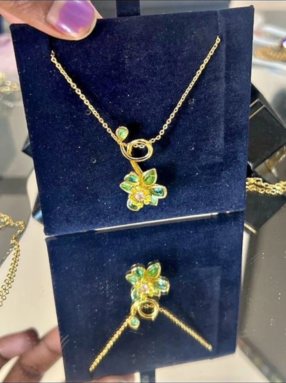 3D floral pendant 14kt gold plated necklace with Swarovski elements #536 - Picture 5 of 11